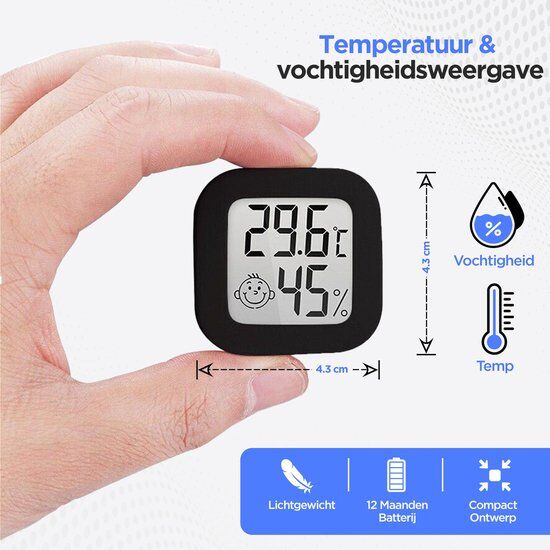 Hygrometer - Digitale Weerstation - Luchtvochtigheidsmeter - Thermometer Voor Binnen - Inclusief Batterij en plakstrip - Afbeelding 5