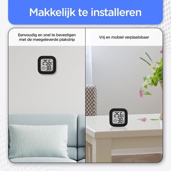 Hygrometer - Digitale Weerstation - Luchtvochtigheidsmeter - Thermometer Voor Binnen - Inclusief Batterij en plakstrip - Afbeelding 4