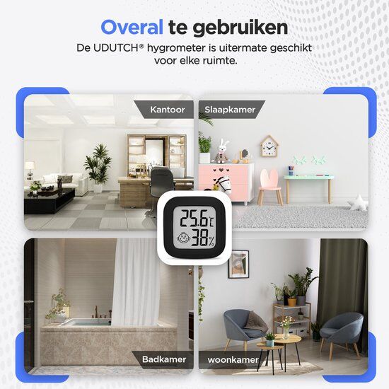 Hygrometer - Digitale Weerstation - Luchtvochtigheidsmeter - Thermometer Voor Binnen - Inclusief Batterij en plakstrip - Afbeelding 2