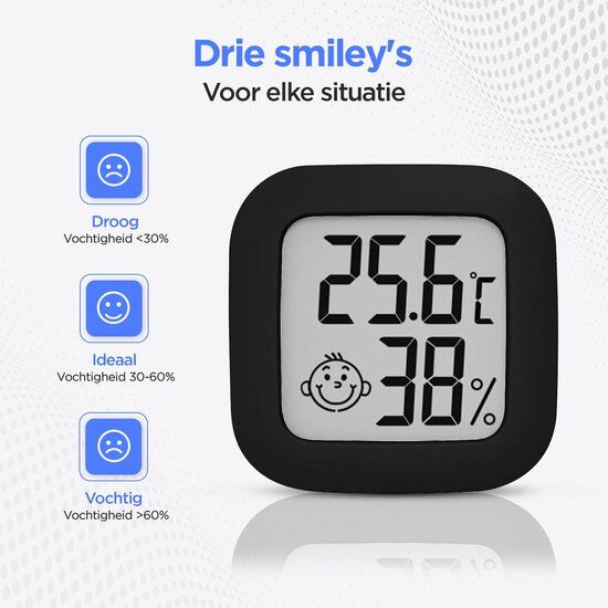 Hygrometer - Digitale Weerstation - Luchtvochtigheidsmeter - Thermometer Voor Binnen - Inclusief Batterij en plakstrip - Afbeelding 3